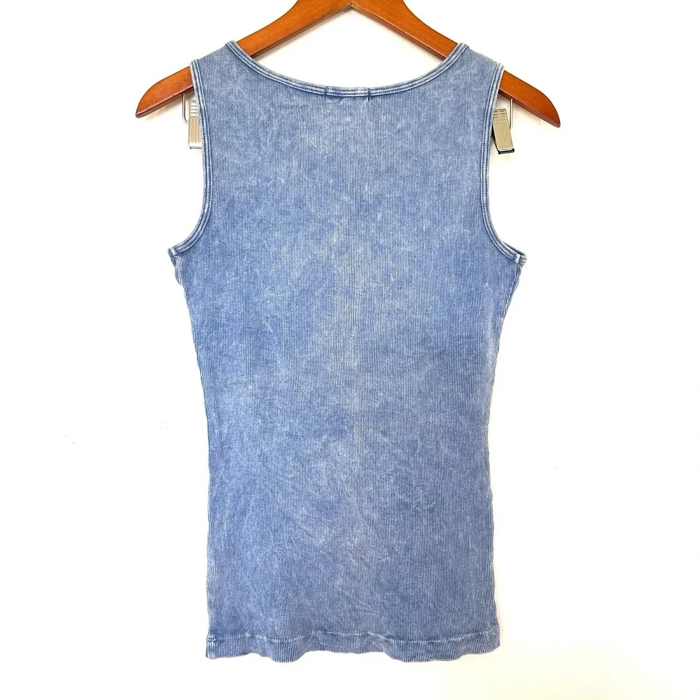 Vintage Y2K One World Ribbed Tank Top Size M Blue Hippie Boho Festival Coachella